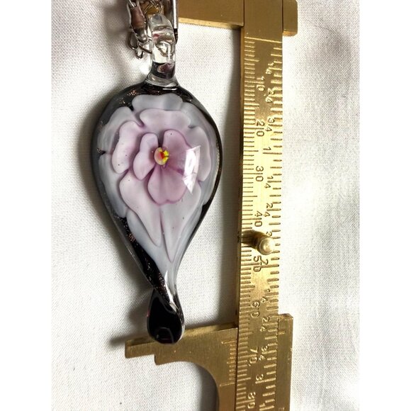 Murano Style Glass Flower Necklace & Earrings Set – Pink Ribbon Cord – Fashion J - Picture 12 of 16